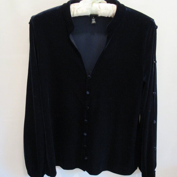 White House Black Market navy blue velvet long sleeve button front top *Sz S* - Picture 1 of 7